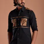 Classic Black Hunting Shirt with Camouflage Pockets | Premium Men's Sportswear | Outdoor Design | Comfortable Cotton Fabric | Size 36-44